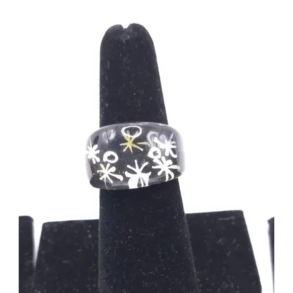 Vintage Dichroic Art Glass Rings Handcrafted Statement Jewelry Set Of 3 - Picture 3 of 6